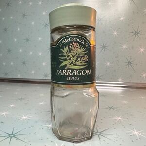 Vintage McCormick Tarragon Leaves Jar Green and Lid Label Glass Spice Bottle‎